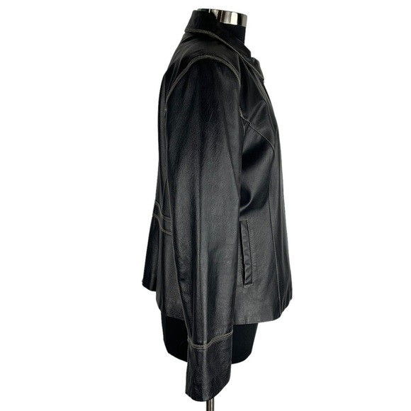 VINTAGE COLEBROOK 90S BLACK LEATHER STITCHED CLASSIC COLLARED ZIP UP MOTO JACKET - Picture 8 of 16